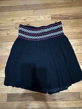 Black Skater Mini Skirt with Embroidered Waistband